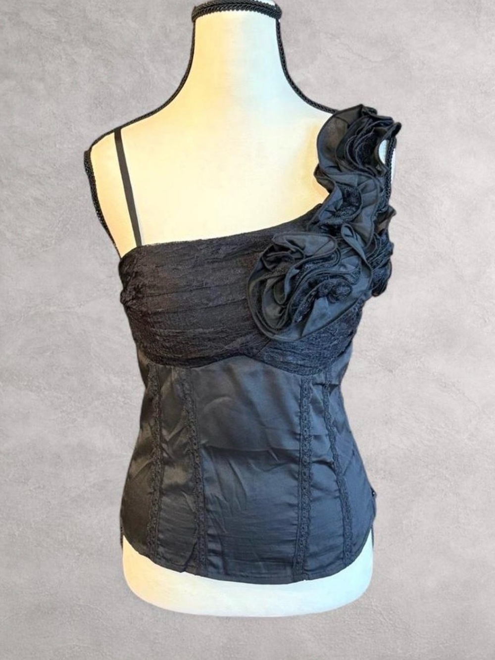 Black One Shoulder Ruffle Corset Style Top – Medium